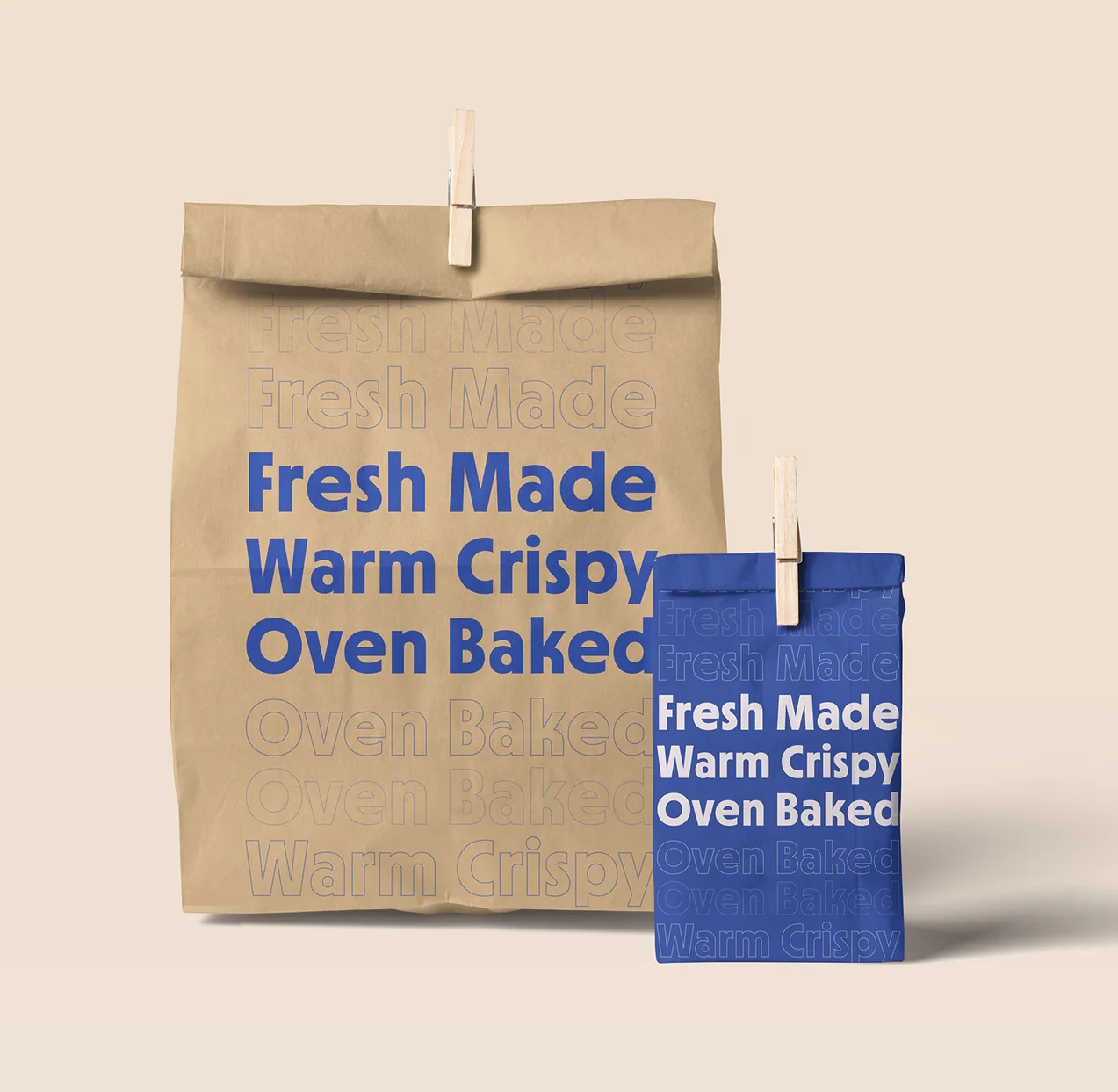 Cream paper bag with Fresh Made, Warm Crispy, Oven Baked
