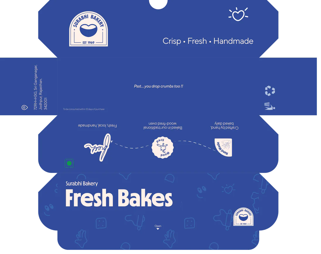 Fresh Bakes box dieline in French Blue