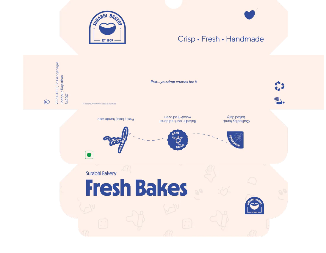 Fresh Bakes box dieline in Almond Cream