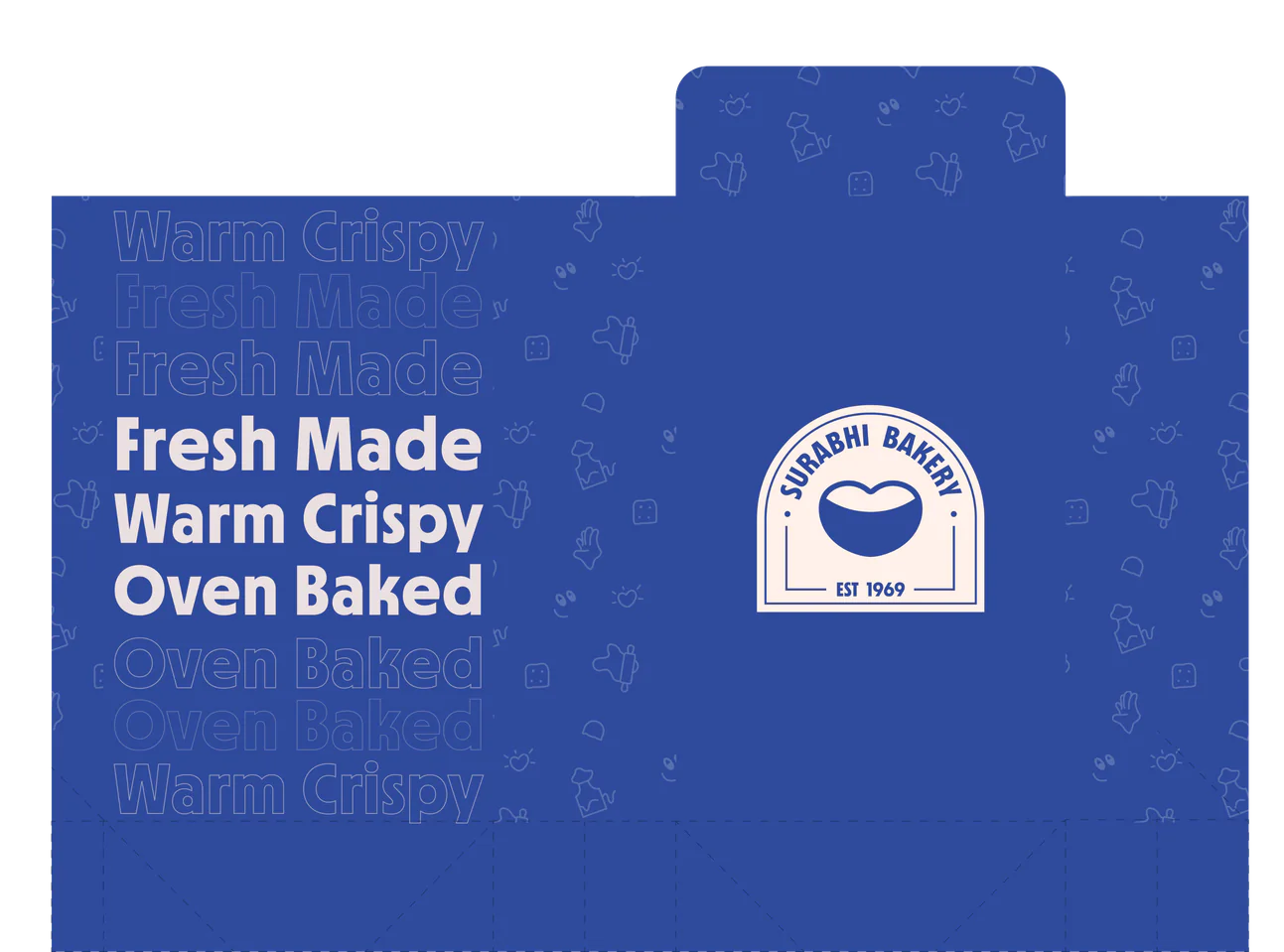 Fresh Made, Warm Crispy, Oven Baked sleeve in cream