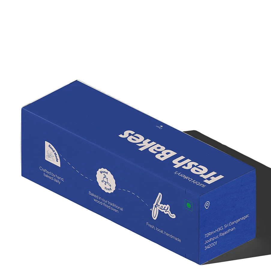Side view of the blue Fresh Bakes box
