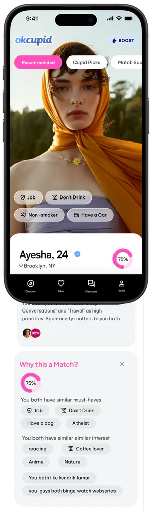 Redesigned profile card with “Why is this a Match?” breakdown