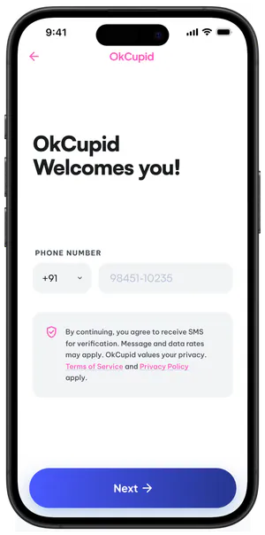 Phone number sign-up screen