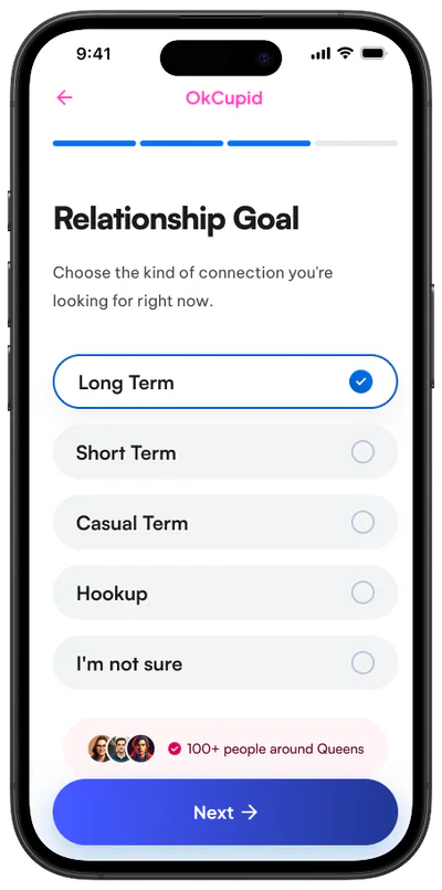 Relationship goal selection screen