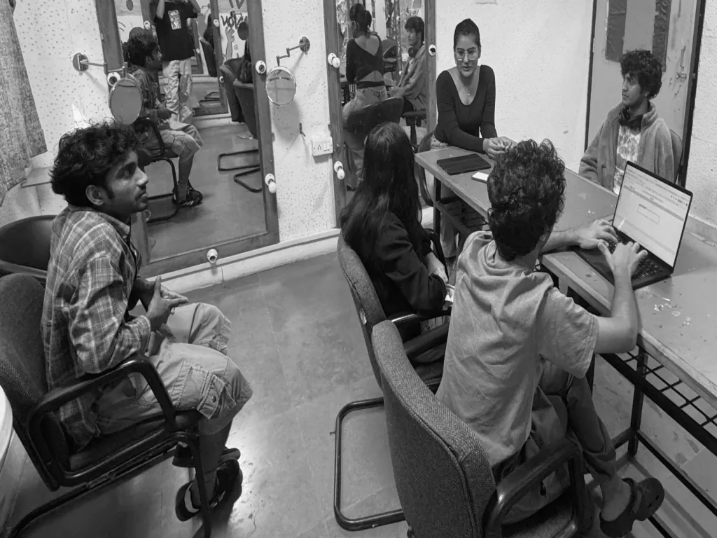 Interview session with participants around a table