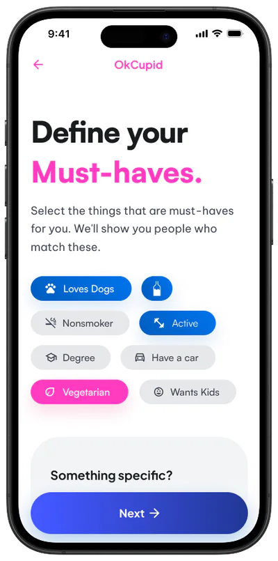 Define your must-haves screen