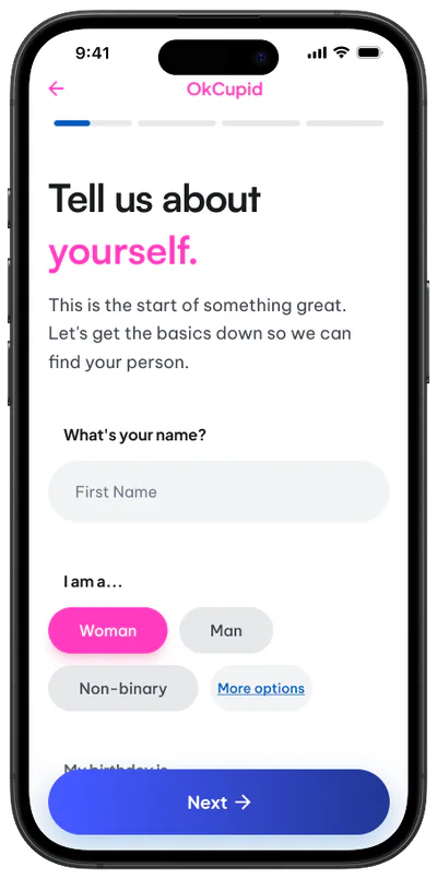 Onboarding — tell us about yourself